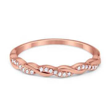 Half Eternity Infinity Twisted Band Rings Rose Tone, Simulated CZ 925 Sterling Silver